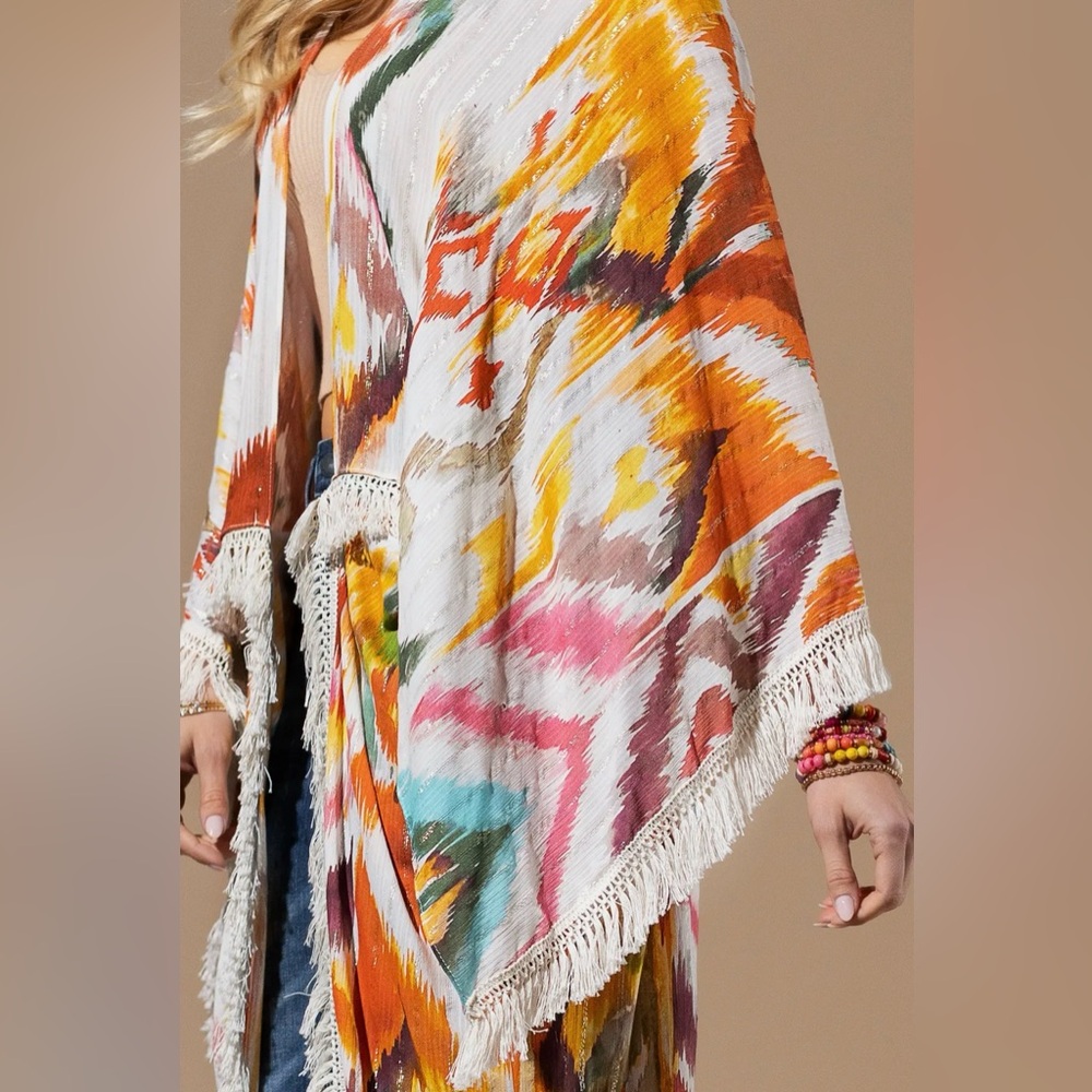 Malibu Sunset Boho Fringe Kimono - Picture 8 of 11